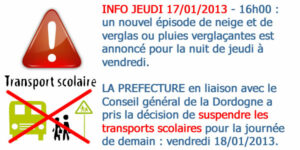 Suspension du transport scolaire pour le vendredi 18 janvier
