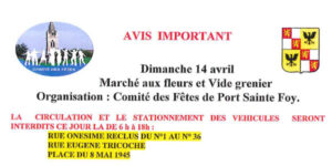 AVIS IMPORTANT – Marché aux fleurs du 14 avril