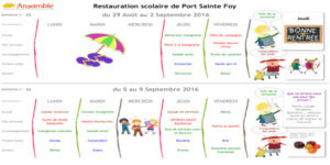 Les menus du restaurant scolaire
