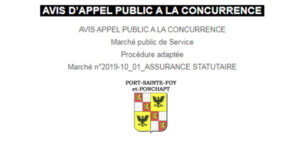 Avis d'appel public à la concurrence du 25 octobre 2019 – assurance statutaire du personnel