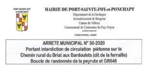 Chemin rural du Briat aux Bardoulets interdit au passage des randonneurs