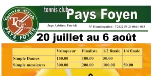 Tournoi du Tennis Club Pays Foyen du 20 juillet au 6 août 2022
