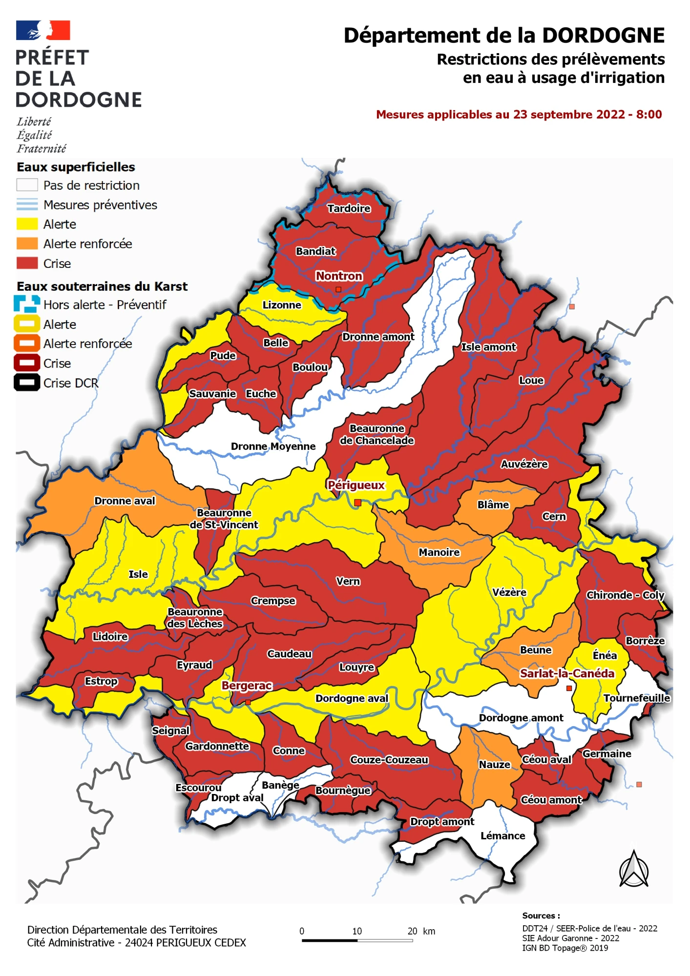 Carte restrictions prélèvement eau 20220923