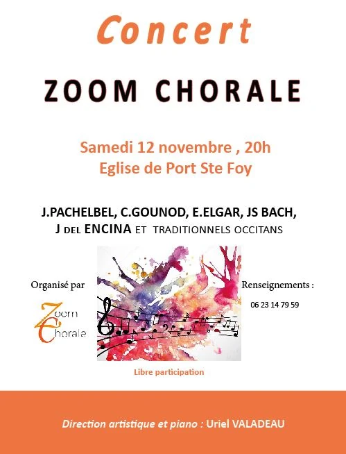 [12/11] Concert ZOOM CHORALE, Église de Port-Sainte-Foy (20h)