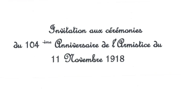 Invitation 2022 - Cérémonies 11 Novembre 1918