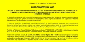 Avis d'Enquête Publique - PLUi - Monuments historiques