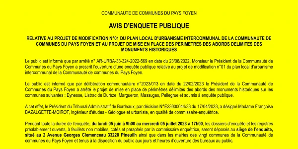 Avis d'Enquête Publique - PLUi - Monuments historiques