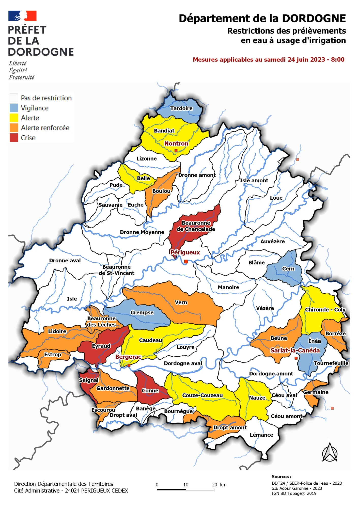 Carte restrictions prélèvement eau 20230623