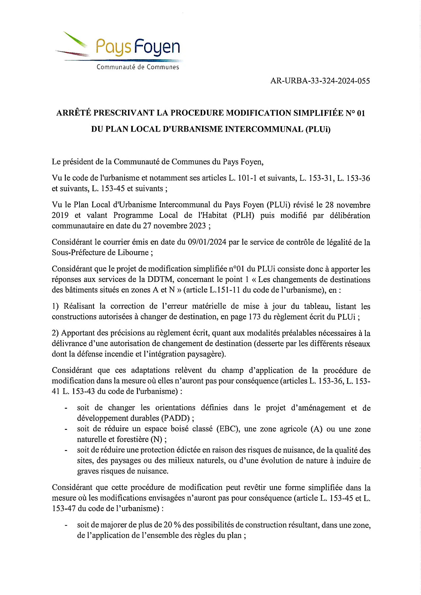 AR-URBA-33-324-2024-55 Arrêté Modification simplifiée PLUi 202402 page 1