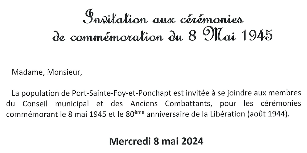 [08-05] Invitation aux cérémonies de commémoration du 8 Mai 1945 600x300