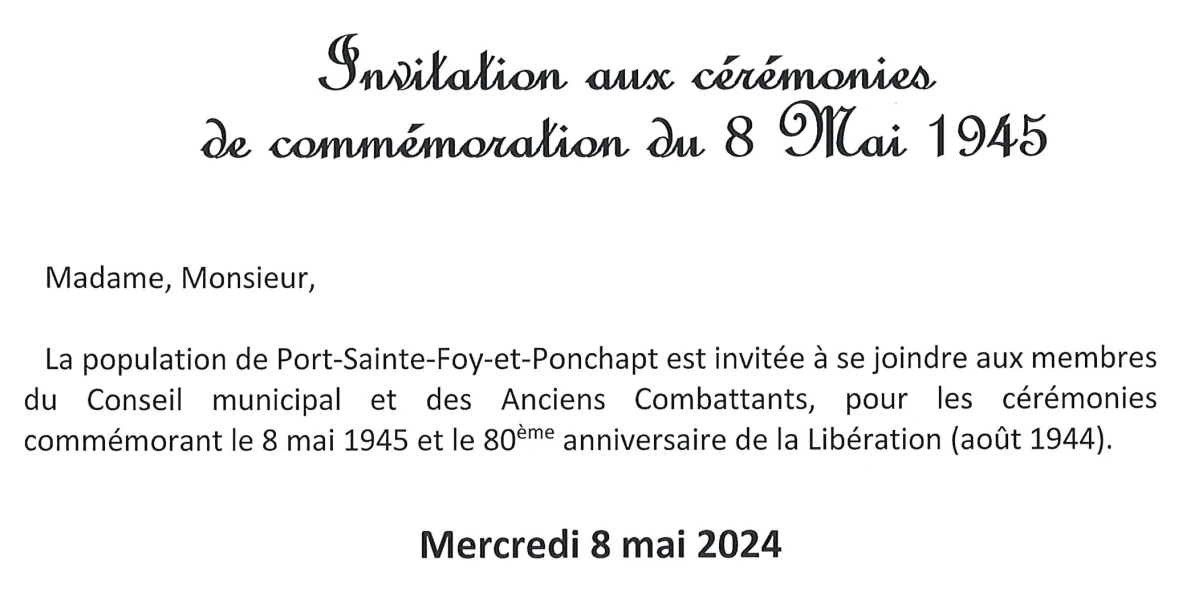 Invitation aux cérémonies de commémoration du 8 mai 1945 - Mairie de ...