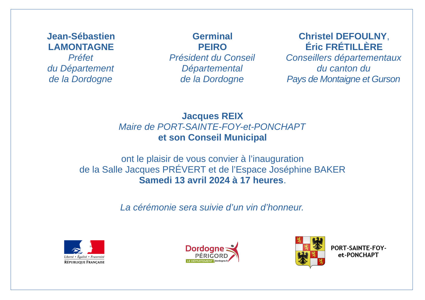 Invitation inauguration salle Jacques Prévert et de l'espace Joséphine Baker