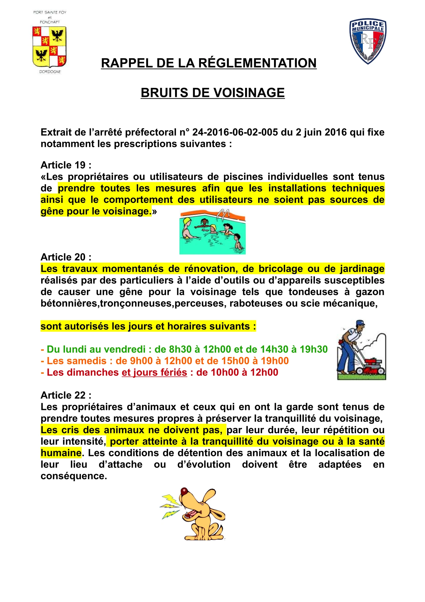 Rappel réglementation bruits de voisinage