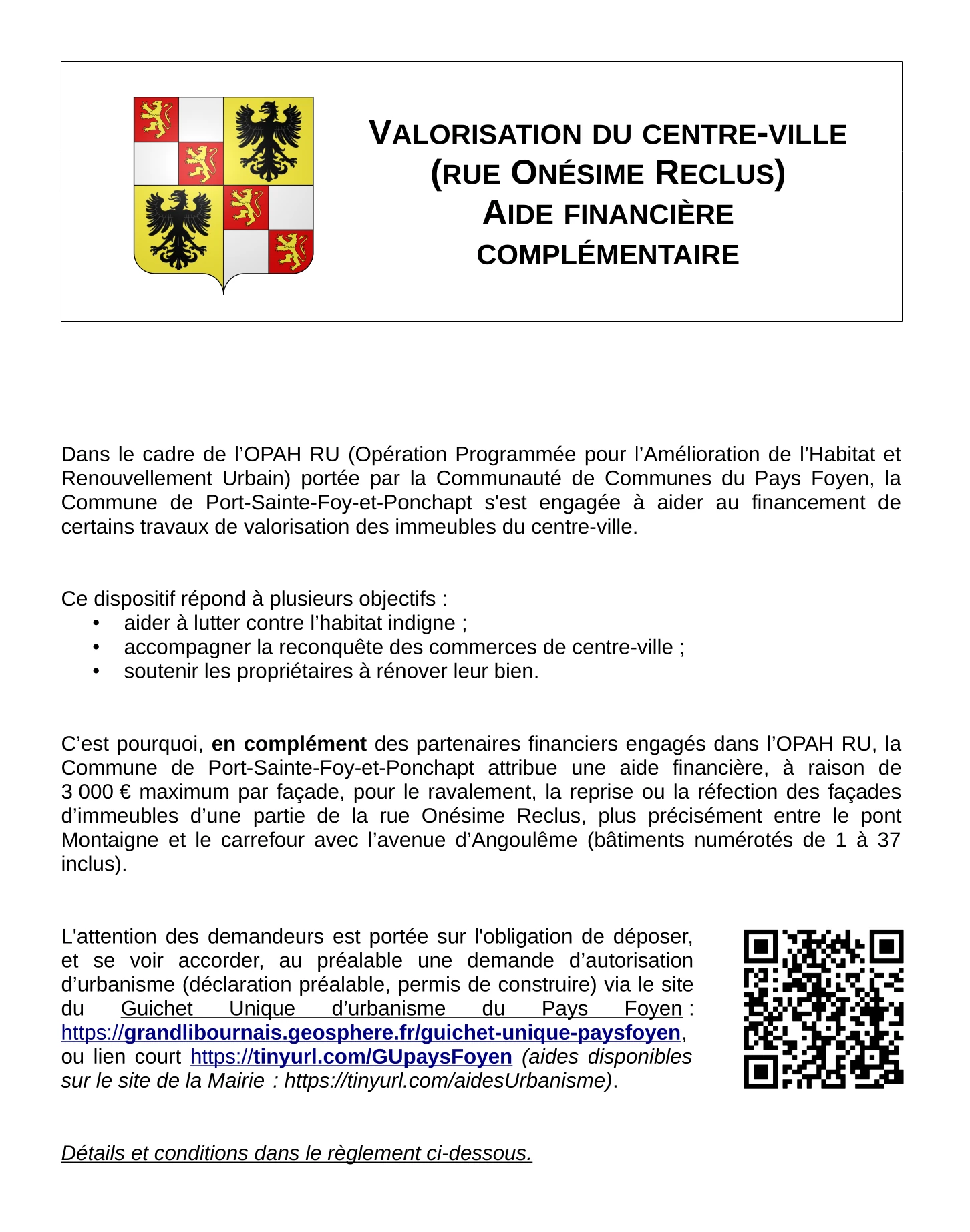 Valorisation du centre-ville (rue Onésime Reclus) - Aide financière complémentaire