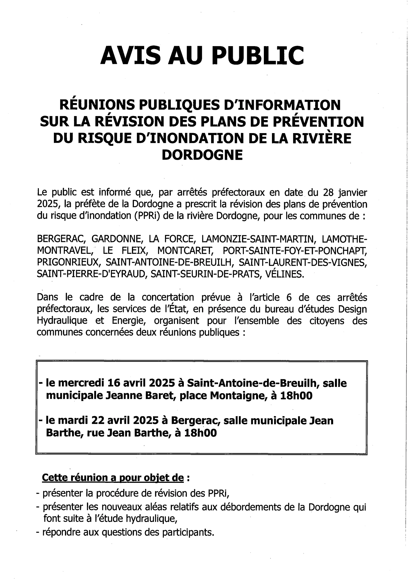 [16 & 22 avr.] Réunions PPRi (Risque inondation)