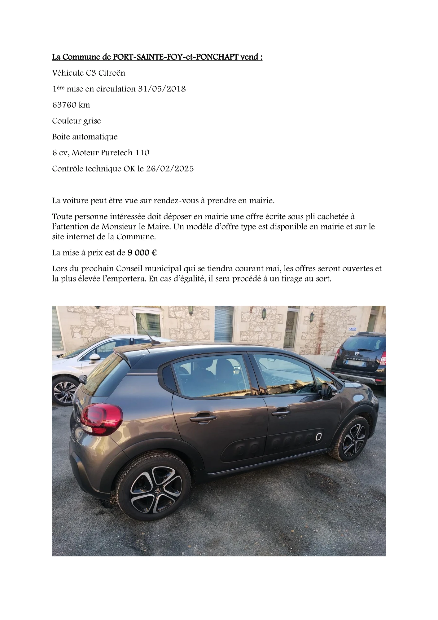 Vente C3 2025 annonce