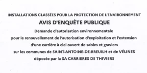 Avis d’Enquête Publique – Installations classées pour la protection de l’environnement
