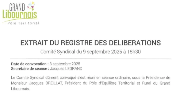 Délibération du 9 septembre 2025 arrêtant le projet du SCoT du Grand Libournais