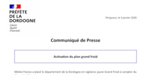[Préfète de la Dordogne] Communiqué de Presse - Activation du plan grand froid 6x3