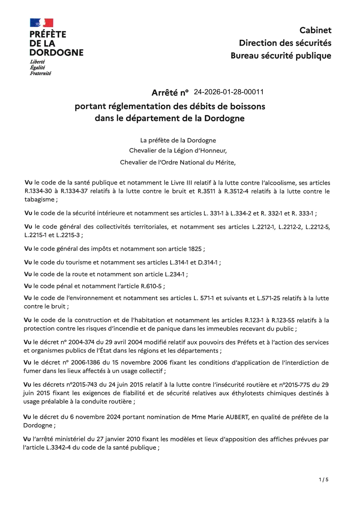 Arrêté débits de boissons