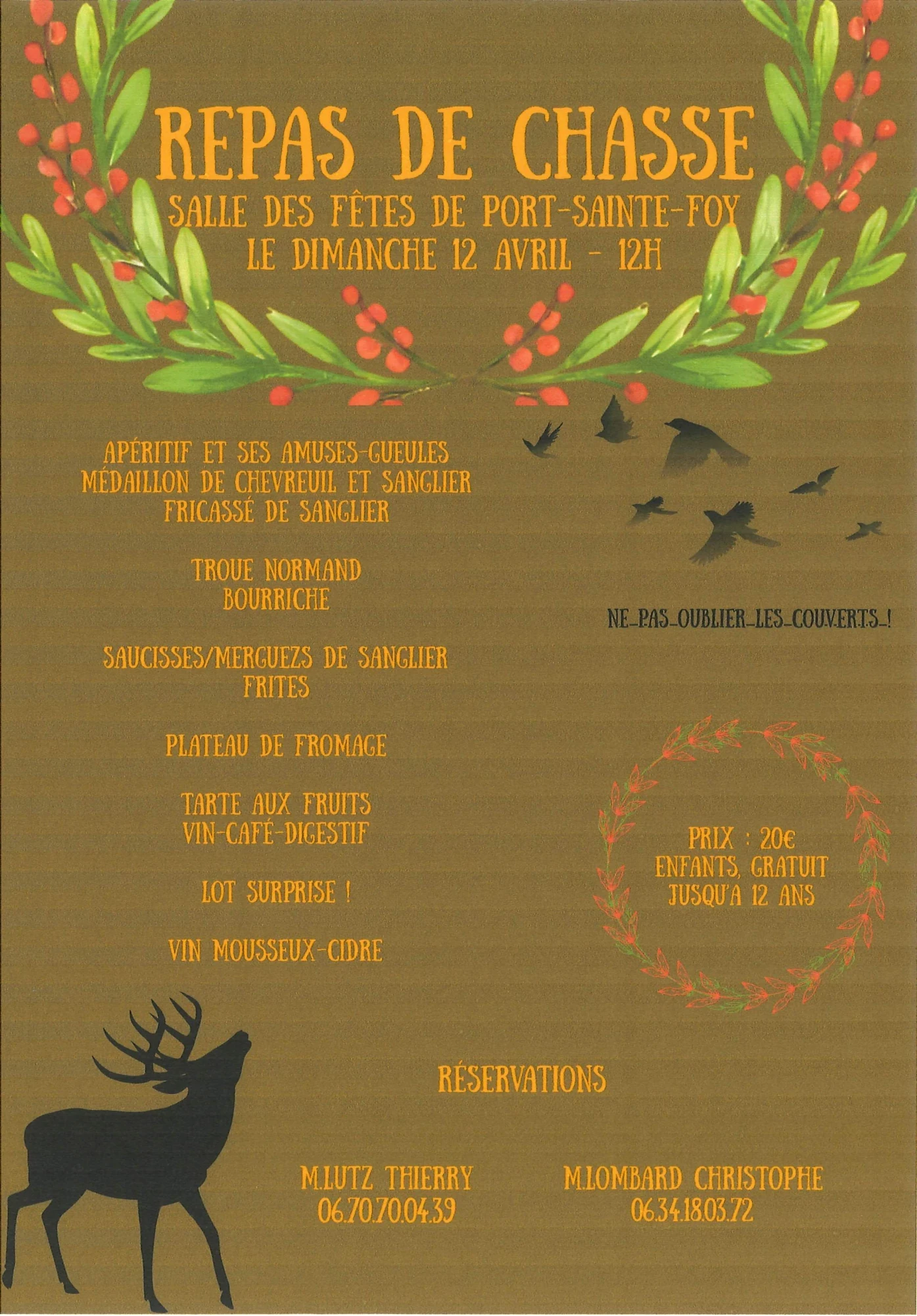 Menu Repas de Chasse Port-Ste-Foy