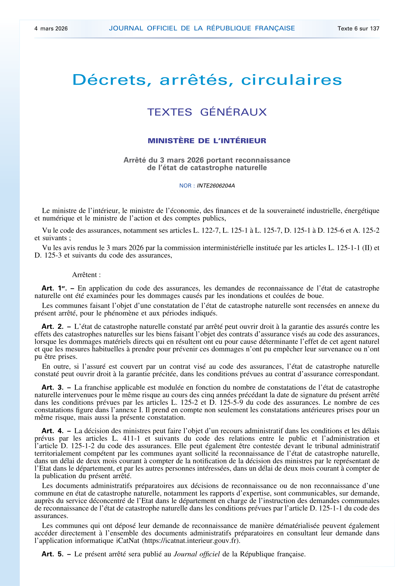 Journal Officiel du 4 mars 2026 JO 04-03-2026