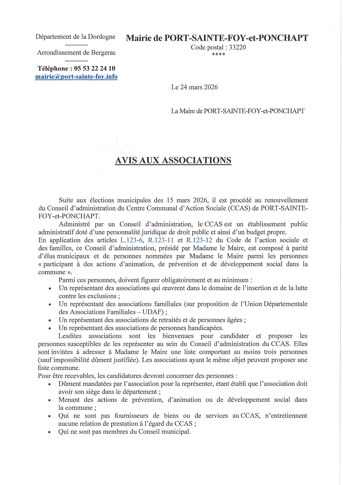 Avis aux associations - CCAS