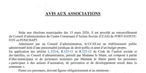 Avis aux associations CCAS