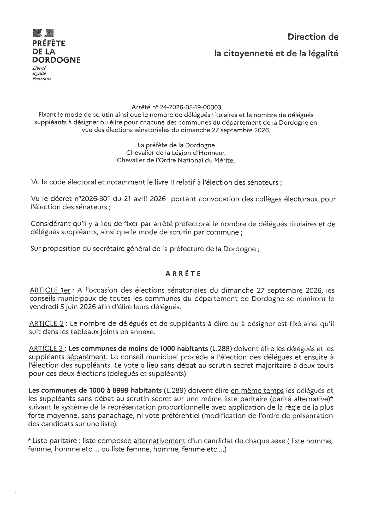Arrêté préfectoral