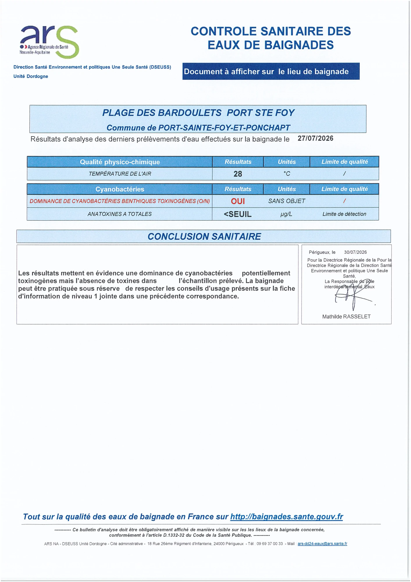 Bulletin dâanalyse des eaux