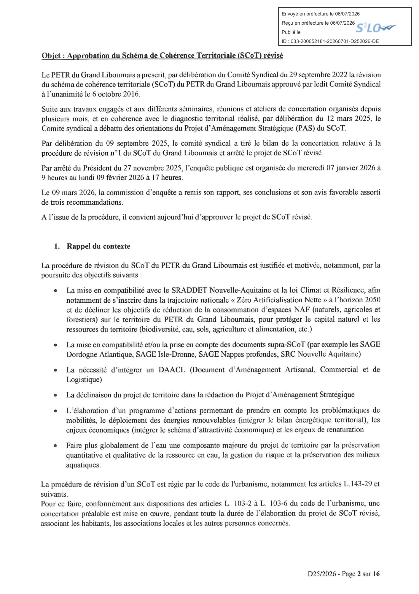Approbation SCoT - Délibération 01-07-2026