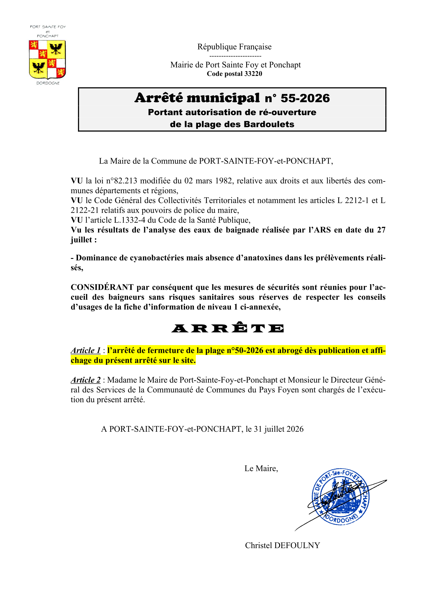 ArrĂȘtĂ© dâabrogation n°50-2026