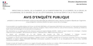 Avis d'ouverture d'enquête publique - AUP-OUGC Dordogne